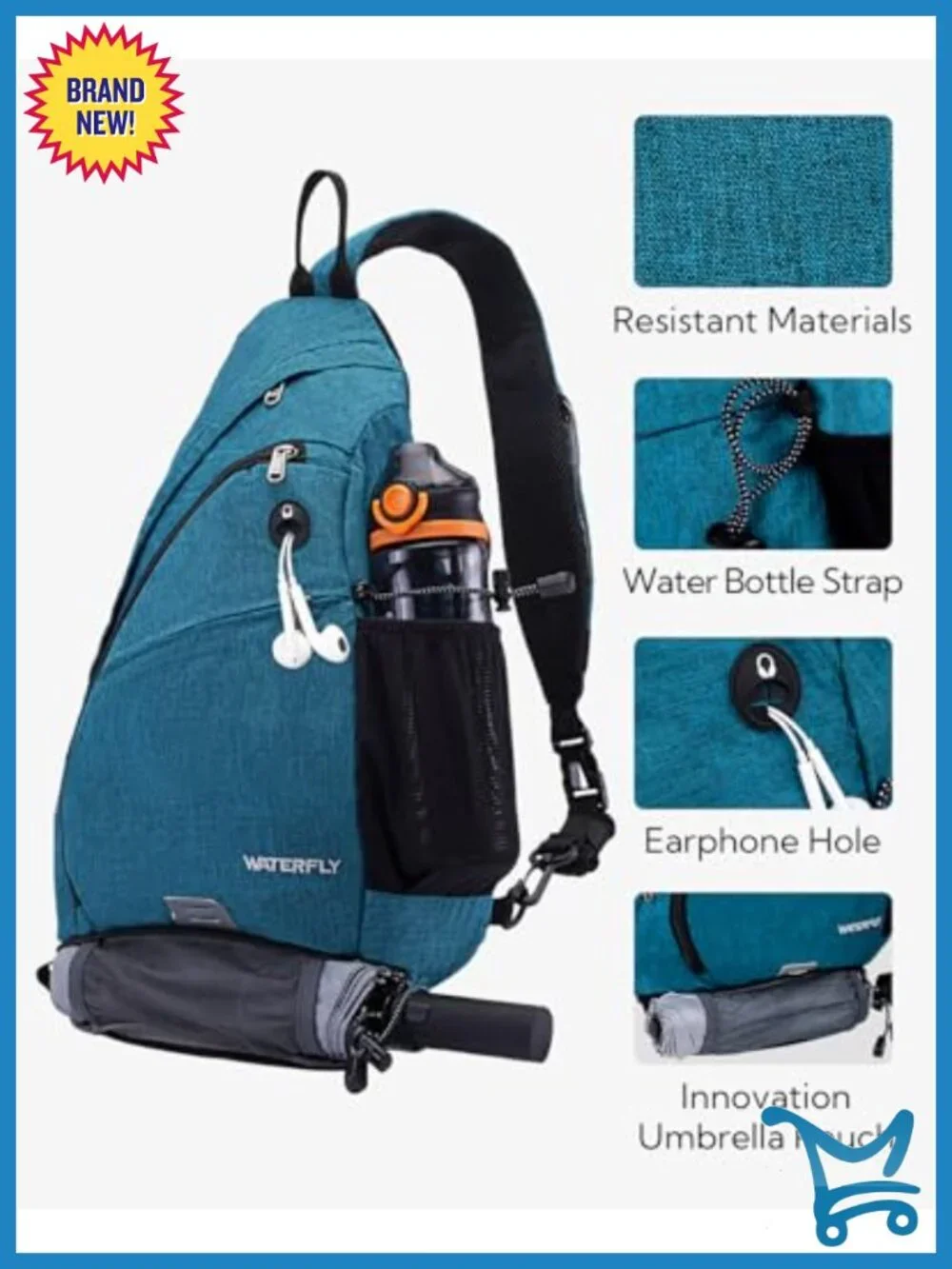 Sling Backpack Crossbody Shoulder Bag with 7 Pockets for Travel Hiking Daypack